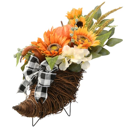 20" Harvest Sunflower Cornucopia Centerpiece By National Tree Company in Orange | Michaels®